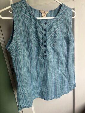 Vintage WOOLRICH Blue 100% Cotton Striped Sleeveless Tank Top Size Small